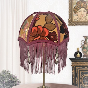 Handmade Lampshade * Victorian Style * Velvet Flowers * Baroque Floral * Crimson Burgundy Tassels Beads * Hand Sewn in Melbourne, Australia