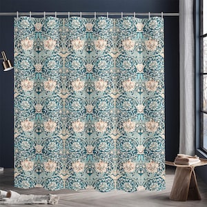 William Morris Shower Curtain - Blue Jasmine Botanical Pattern - Extra Long