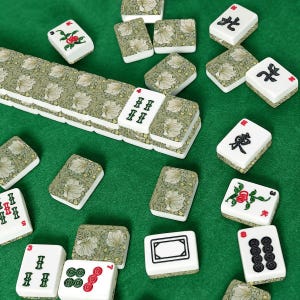 Amerikanische Mahjong Fliesen Set William Morris Pimpernel Muster Olive Dunkelgrün Bild 3