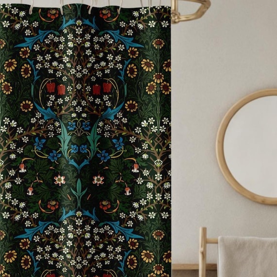 William Morris Shower Curtain - Blackthorn Botanical Pattern on