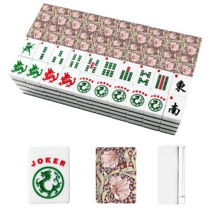 American Mahjong Tiles Set William Morris Pimpernel Pattern Salmon Pink Burgundy image 4