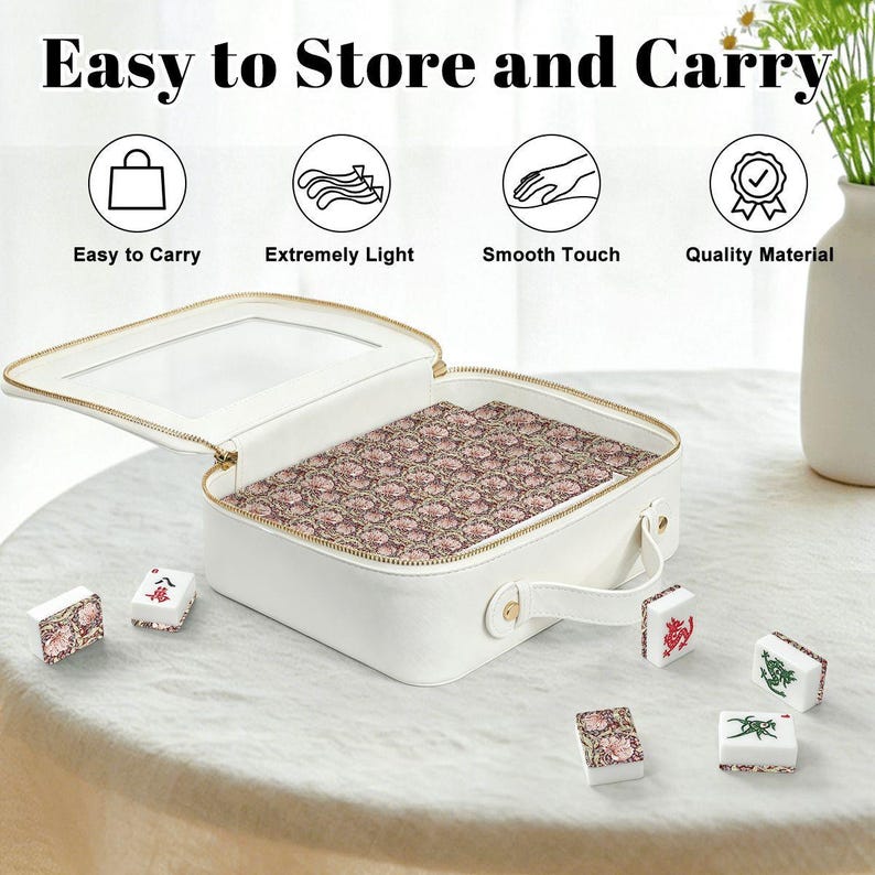 American Mahjong Tiles Set William Morris Pimpernel Pattern Salmon Pink Burgundy image 7