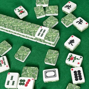 American Mahjong-plattset William Morris Windrush blommigt jugendmönster smaragdgrönt bild 3