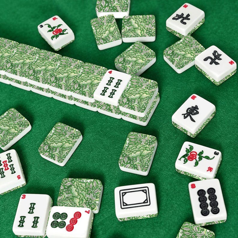 American Mahjong-plattset William Morris Windrush blommigt jugendmönster smaragdgrönt bild 3