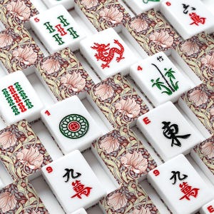 American Mahjong Tiles Set William Morris Pimpernel Pattern Salmon Pink Burgundy image 2