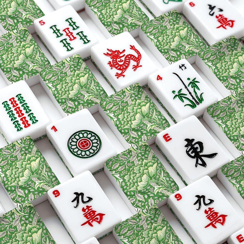 American Mahjong-plattset William Morris Windrush blommigt jugendmönster smaragdgrönt bild 2