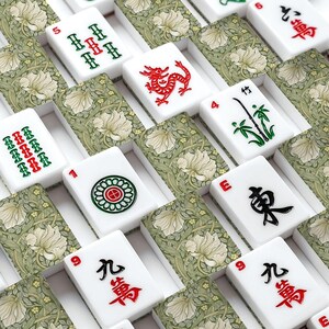 Amerikanische Mahjong Fliesen Set William Morris Pimpernel Muster Olive Dunkelgrün Bild 2