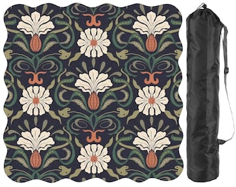 Ausgebogte Mahjong Tischset - Jugendstil dunkel Blumenmuster botanischer Druck