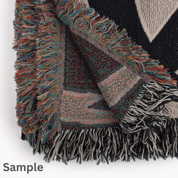 その他 USED FRINGE BLANKET Woven Blanket With Fringe Edge * Zebra Pattern* Pure Cotton