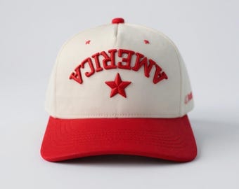 Amerika rückwärts gewendet Hut 4. Juli Baseballmütze, Baseball Cap | Roter Sahne zweifarbiger USA Hut | Trendiger Amerikanischer Flaggen Stern