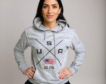 USA Hoodie - Sweatshirt der amerikanischen Flagge EST 1776 Grafik, Unisex Hoodie für Männer & Frauen, gemütlicher Herbst Winter Urlaub Weihnachtsgeschenk