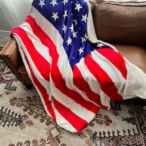 American Flag Fleece Blanket  USA Stars and Stripes Patriotic Throw Military & Veteran Gift, Americana Home Decor Cozy Warm Holiday Present