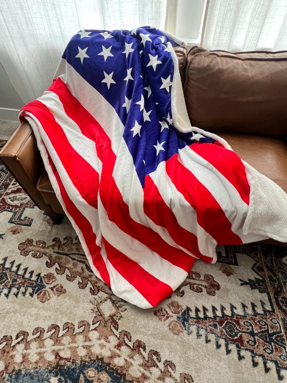 American Flag Fleece Blanket  USA Stars and Stripes Patriotic Throw Military & Veteran Gift, Americana Home Decor Cozy Warm Holiday Present
