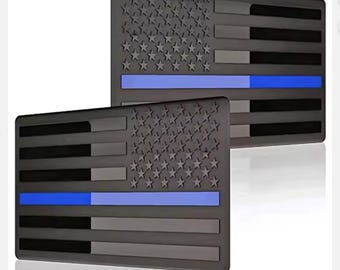 Thin Blue Line American Flag Car Decal –  Black American Flag Sticker for Window, Bumper, Truck, Matte Police Support USA Patriotic Decal 3D