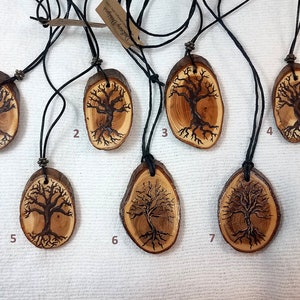 Handpainted Tree of Life on Yew Slice Pendant OOAK - Free Shipping within the U.S.