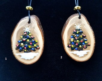 Handpainted  Christmas Tree Necklace Gold Garland Multicolored Lights OOAK - Free Shipping within the U.S.