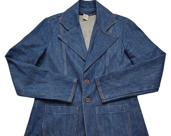 Vintage 1970&#39;s Wrangler Denim Tuxedo Western Blazer Jacket Butterfly Collar Size L