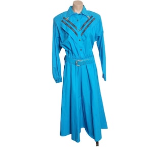 Vintage Lilia Smitty exclusieve western cowgirl rodeo turquoise jurk maat 11/12 lange mouw