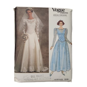 Vogue Bridal Pattern 1519 Original Wedding Gown Bride Dress 12 Designer