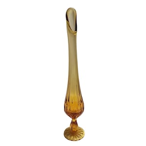 Fenton Thumbprint Glass Honey Amber Bud Vase 13” Tall