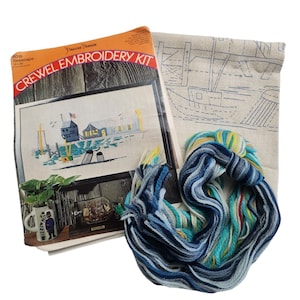 Pauline Denham Vtg 1969 Crewel Embroidery Kit SEASCAPE Stamped Stitchery