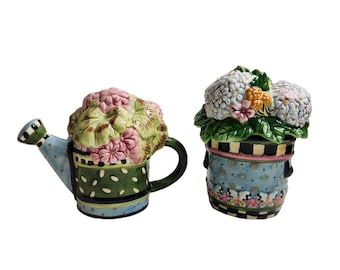 Sakura Spring Bouquet Figural Creamer Sugar Bowl Debbie Mumm Floral Flowers
