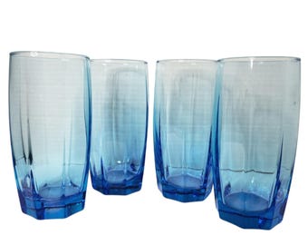 Vintage Set of Four Cristar Amadeus Sky Blue Tumblers Drinking Glasses