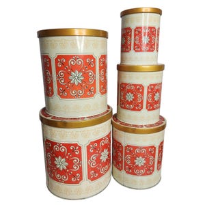 Vintage Meister Made In Brazil Nesting Canisters Set Of 5 Floral Metal Tins