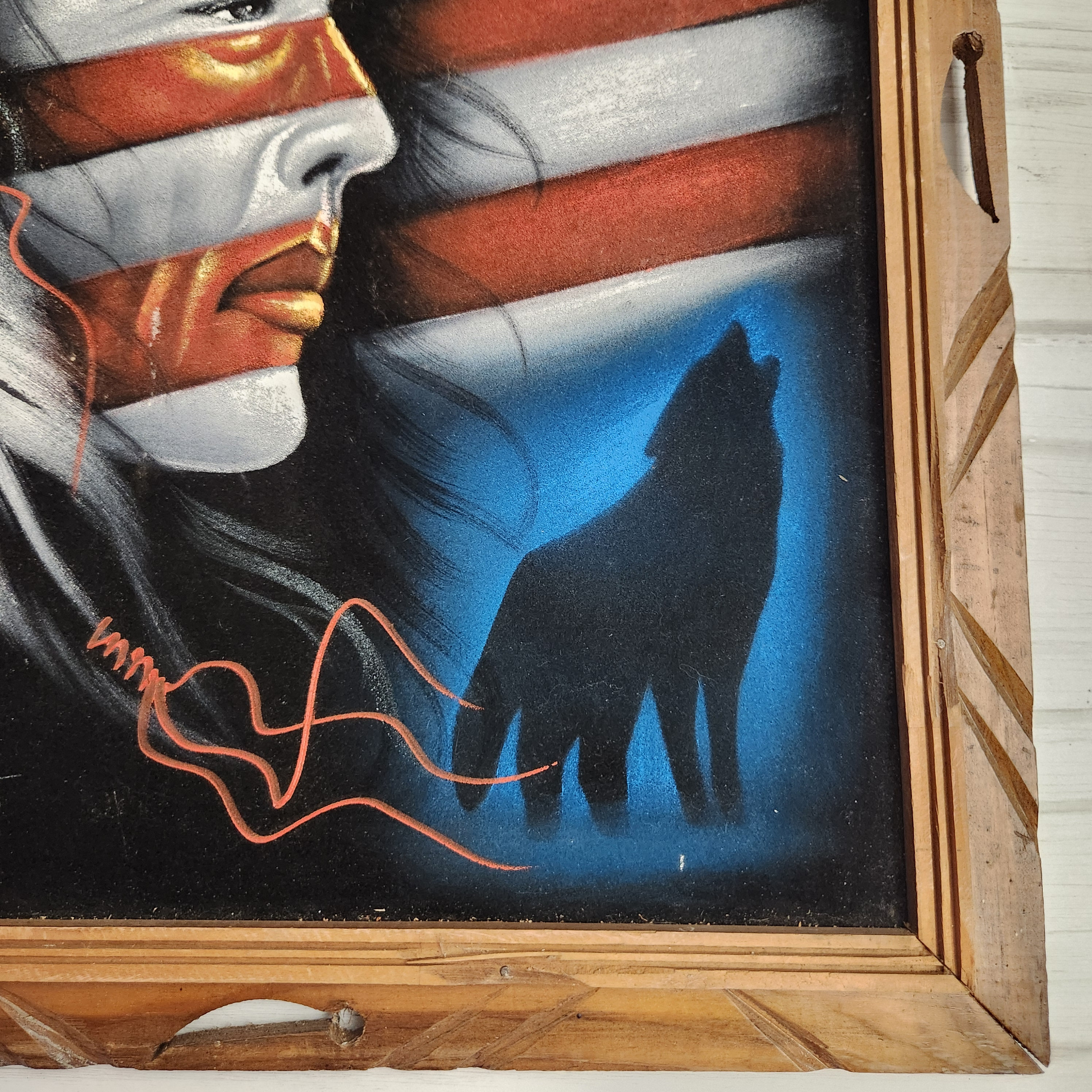 Vintage Ortiz 22.5x18.5 Velvet Painting Native American Indian