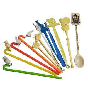 Vintage Swizzle Cocktail Drink Stir Sticks Glitter Whistles Airlines Hotel