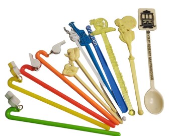 Vintage Swizzle Cocktail Drinkrörpinnar Glitter Visslor Flygbolag Hotell