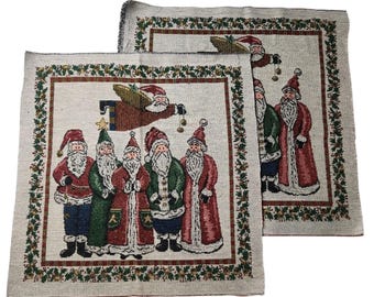 Vintage Santas Christmas Holiday Decorative Quilt Sew Craft Tapestry Panel Set