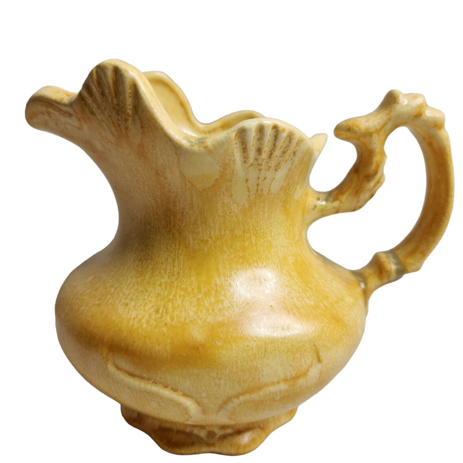 ヴィンテージアート陶器セラミック製小型じょうろ水差し 黄色 高さ5