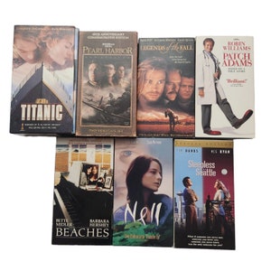 Vintage VHS Video Tape Classic 90s Romance Drama Movies Lot Nell Beaches Titanic Patch Adams