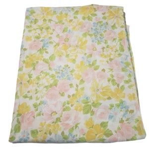 Vintage Floral Pink Blue Orange Flowers Pequot No Iron Muslin Double Full Flat Sheet