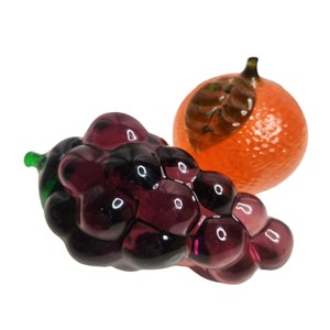 Vintage Estate Mid Century Art Glass Fruits Orange & Grapes Home Kitchen Glass Decor