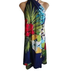 Vintage Sarong Floral Flowers Navy Blue Swim Cover UP Hawaiian Tropical One Size