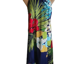 Vintage Sarong Floral Flowers Navy Blue Swim Cover UP Hawaiian Tropical One Size