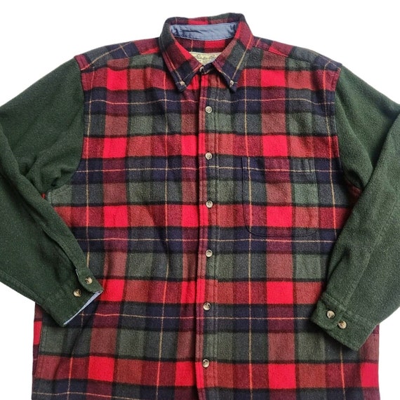 Vintage Eddie Bauer Green Red Plaid Thick Warm Bu… - image 2