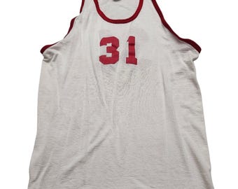 Vintage Athletic 1960s Basketball Jersey By Mason Size XL 46-48 White & Red #31