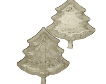 Vintage 13" doorzichtige persglazen kerstboom serveerschaal set van 2"