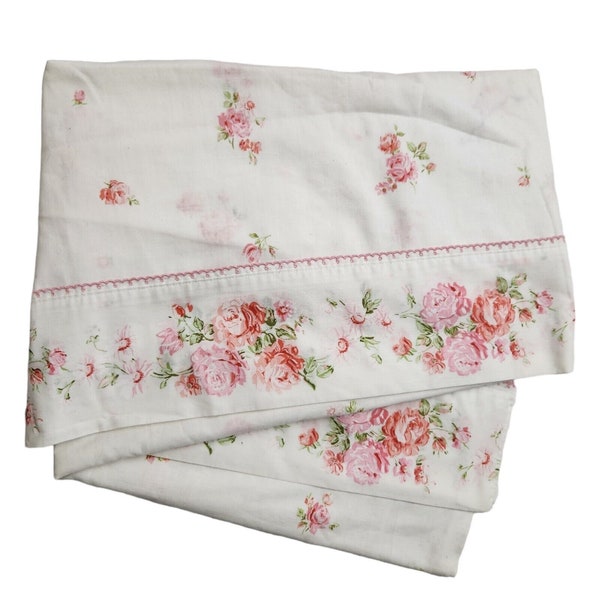 Vintage Fashion Manor Pink Floral Roses Twin Flat Sheet JC Penney Muslin