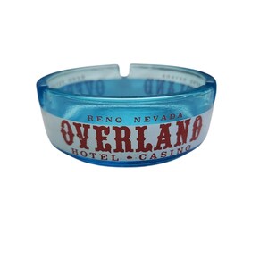 Vintage Overland Hotel and Casino Reno Nevada Blue Glass Ashtray
