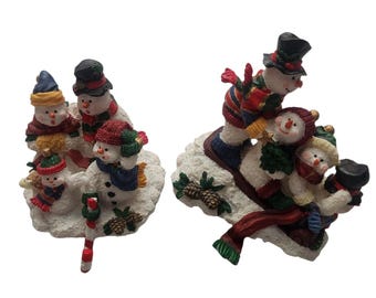 Vintage Snowman Christmas Stocking Holders Hangers Resin Felted Bottoms