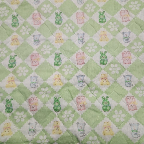 Vintage Pastel Animals Quilted Fabric WIith Batting Green Pink Blue Bunnies Cats