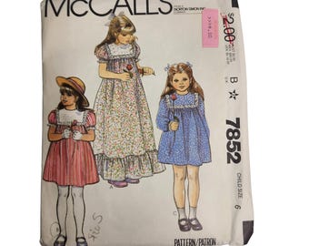 Dress Cottagecore Prairie Girls Size 6 McCalls 7852 Sewing Pattern Country Long
