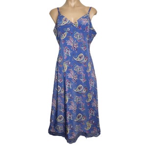 Vintage 90s Y2K Express Purple Paisley Midi Slip Dress Size Womens Jrs 11/12 Lace Hem