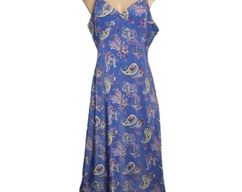 Vintage 90s Y2K Express Purple Paisley Midi Slip Dress Size Womens Jrs 11/12 Lace Hem
