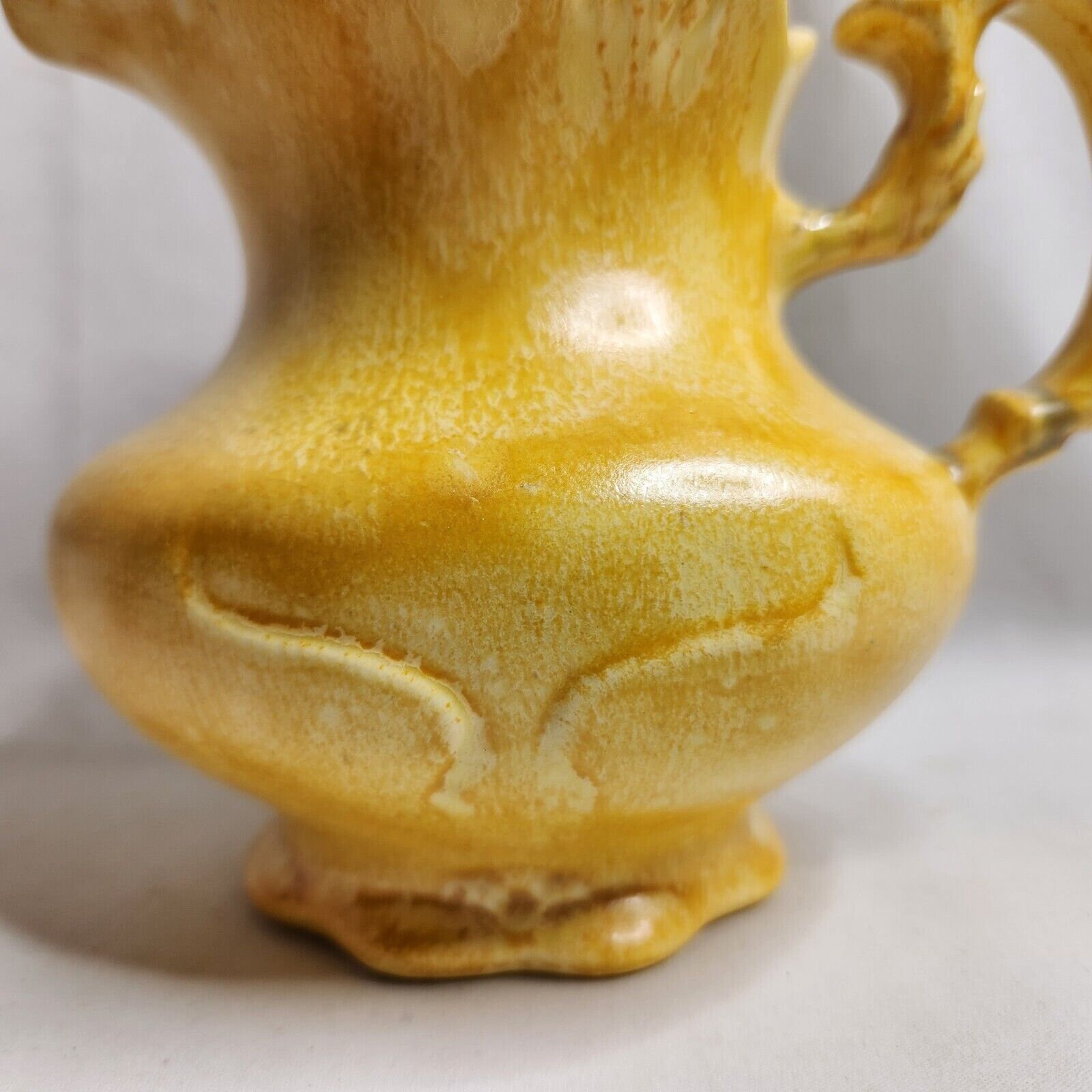ヴィンテージアート陶器セラミック製小型じょうろ水差し 黄色 高さ5