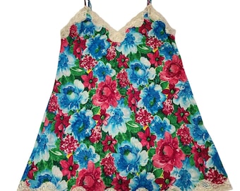 Victoria's Secret Vintage Gold Label Blaue Blumenspitze Nachthemd Größe L